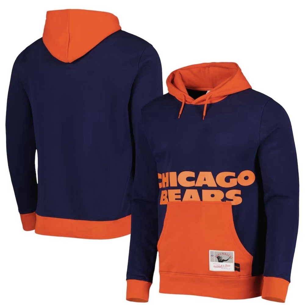 Mitchell & Ness‎ Navy Chicago Bears Big Face 5.0 Pullover Hoodie Men's Large New